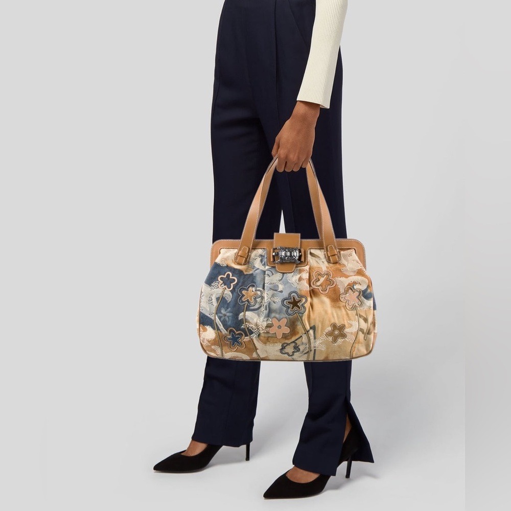 SHARIF Studio Coated Canvas Leather-Trimmed Shoulder Bag w/ Turtle Closure Rare